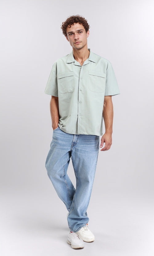 R208158 - Elbow Sleeves Shirt with Front Pockets - Mint