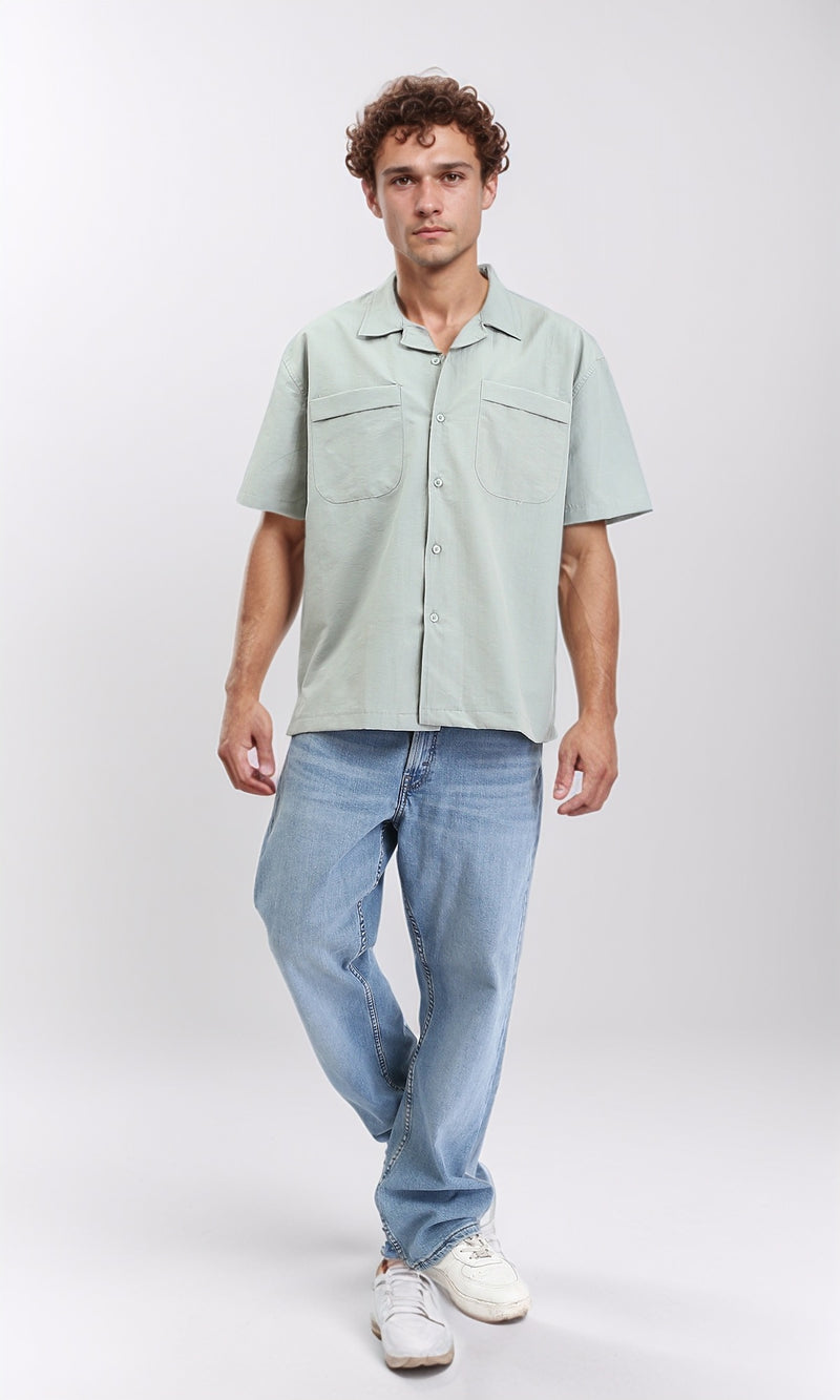 R208158 - Elbow Sleeves Shirt with Front Pockets - Mint