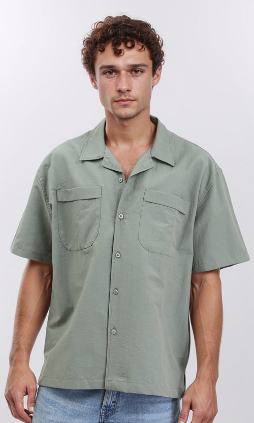 R208159 - Elbow Sleeves Shirt with Front Pockets - Olive