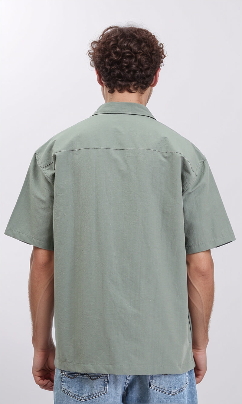 R208159 - Elbow Sleeves Shirt with Front Pockets - Olive
