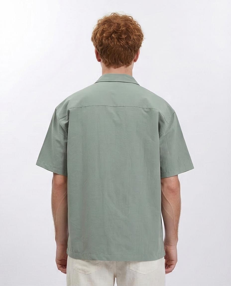 Ravin Men's Sage Green Camp Collar Shirt with Dual Utility Pockets - Olive - R208159