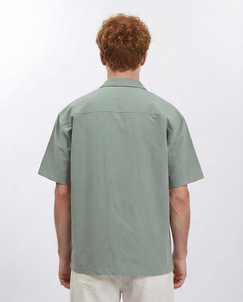 Ravin Men's Sage Green Camp Collar Shirt with Dual Utility Pockets - Olive - R208159