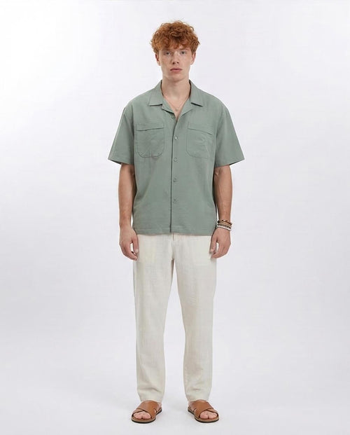 Ravin Men's Sage Green Camp Collar Shirt with Dual Utility Pockets - Olive - R208159