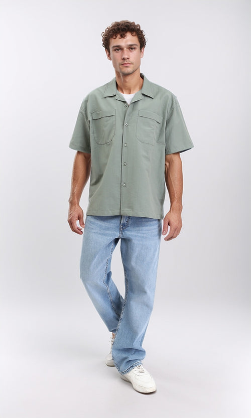 R208159 - Elbow Sleeves Shirt with Front Pockets - Olive
