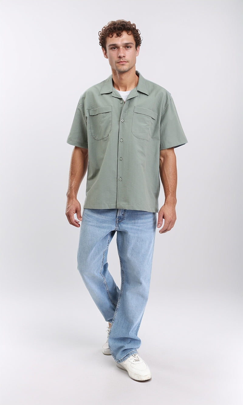 R208159 - Elbow Sleeves Shirt with Front Pockets - Olive