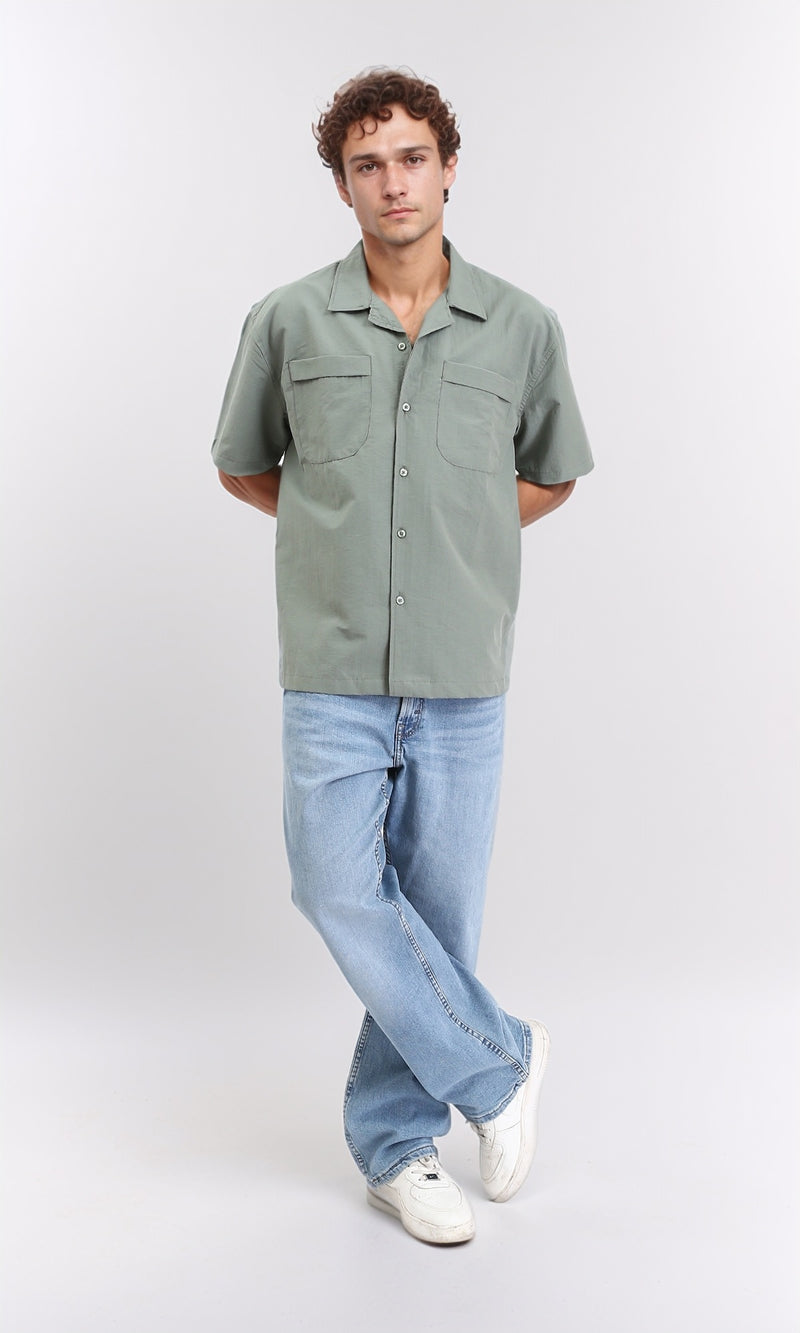 R208159 - Elbow Sleeves Shirt with Front Pockets - Olive