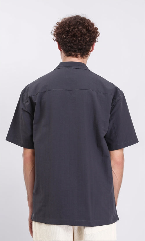 R208160 - Elbow Sleeves Shirt with Front Pockets - Dark Grey