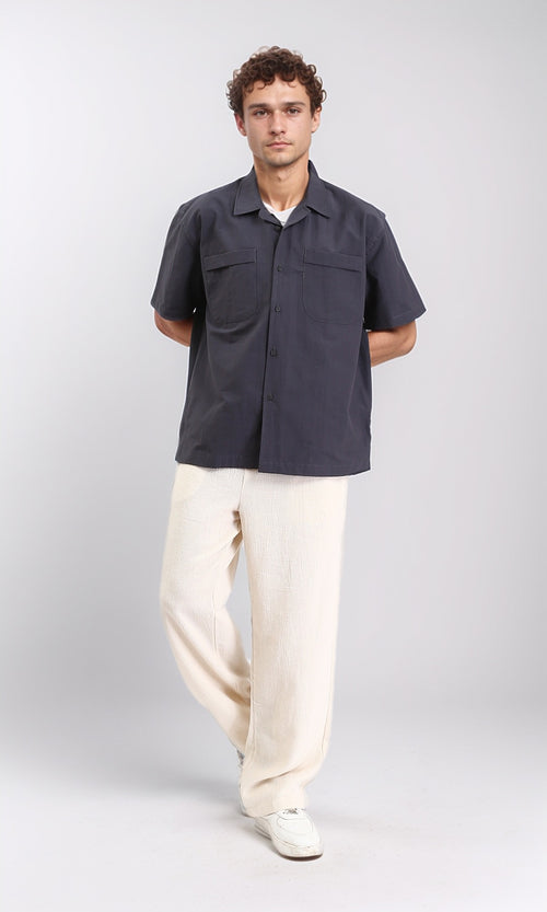 R208160 - Elbow Sleeves Shirt with Front Pockets - Dark Grey