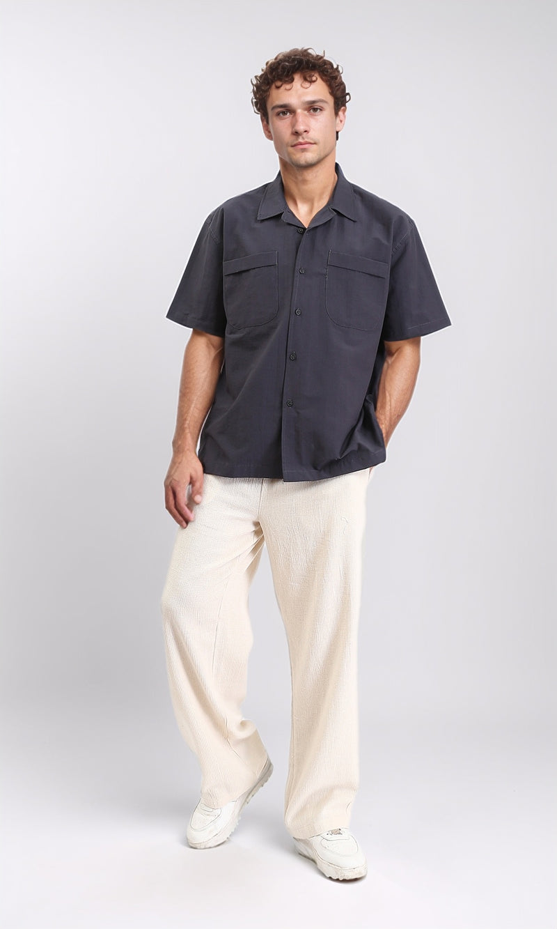 R208160 - Elbow Sleeves Shirt with Front Pockets - Dark Grey