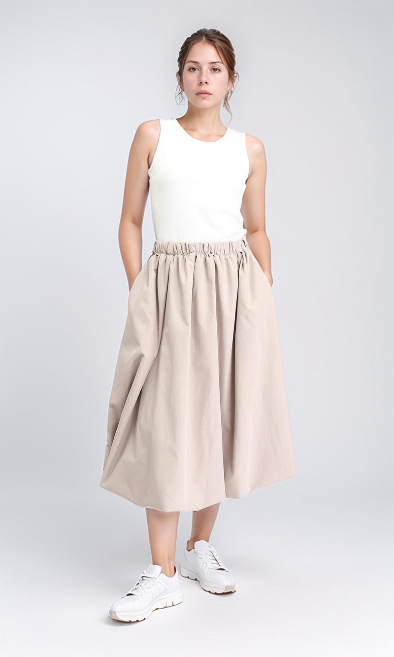 R208163 - Slip On Fashionable Balloon Skirt - Dark Beige