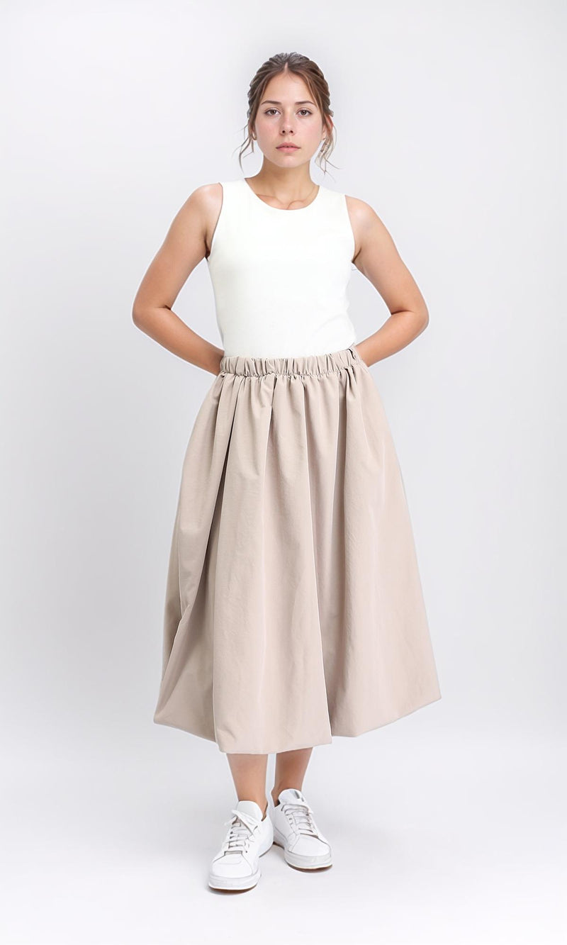 R208163 - Slip On Fashionable Balloon Skirt - Dark Beige