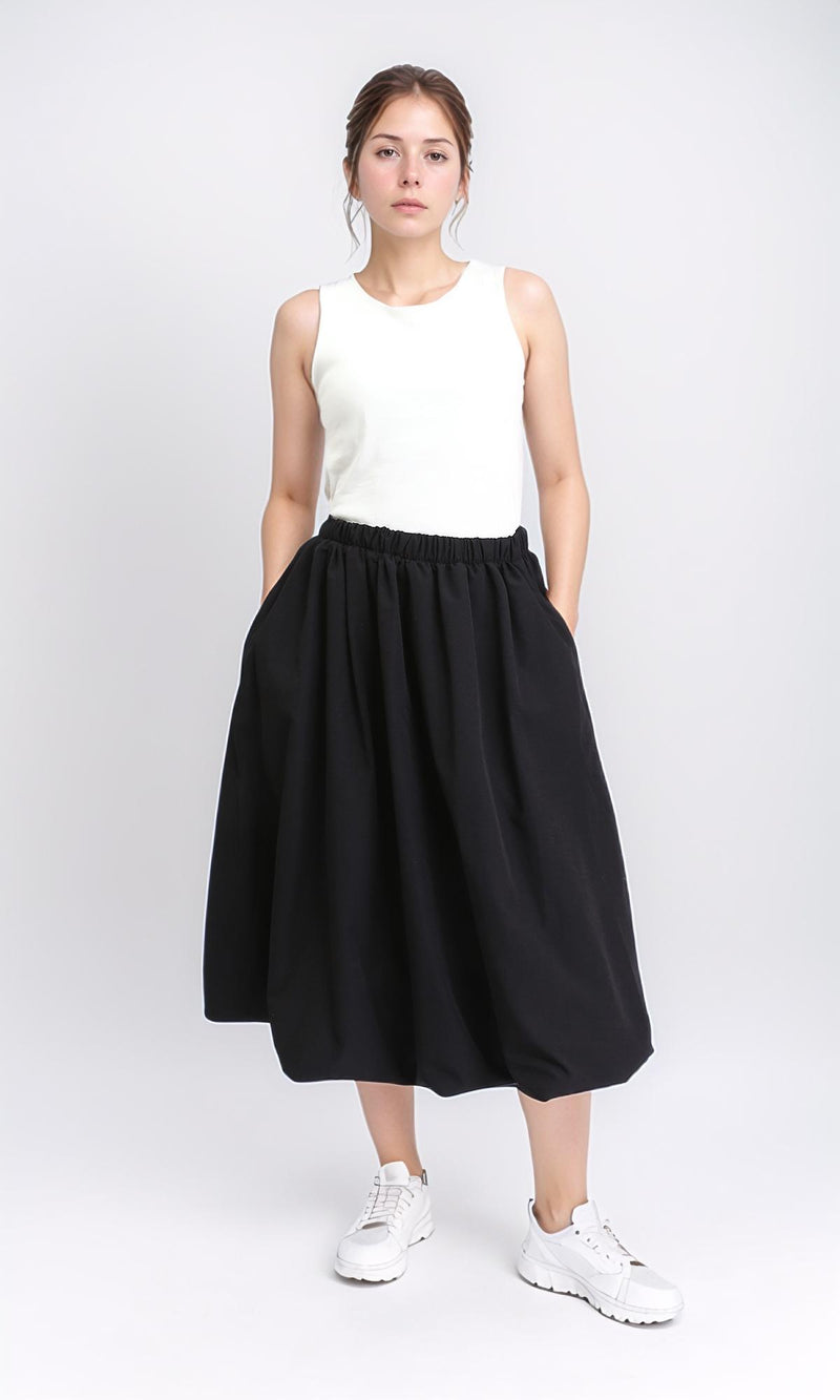 R208164 - Slip On Fashionable Balloon Skirt - Black