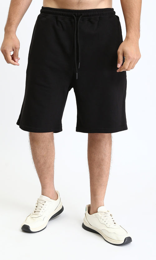 Solid Cotton Slip On Shorts - Black