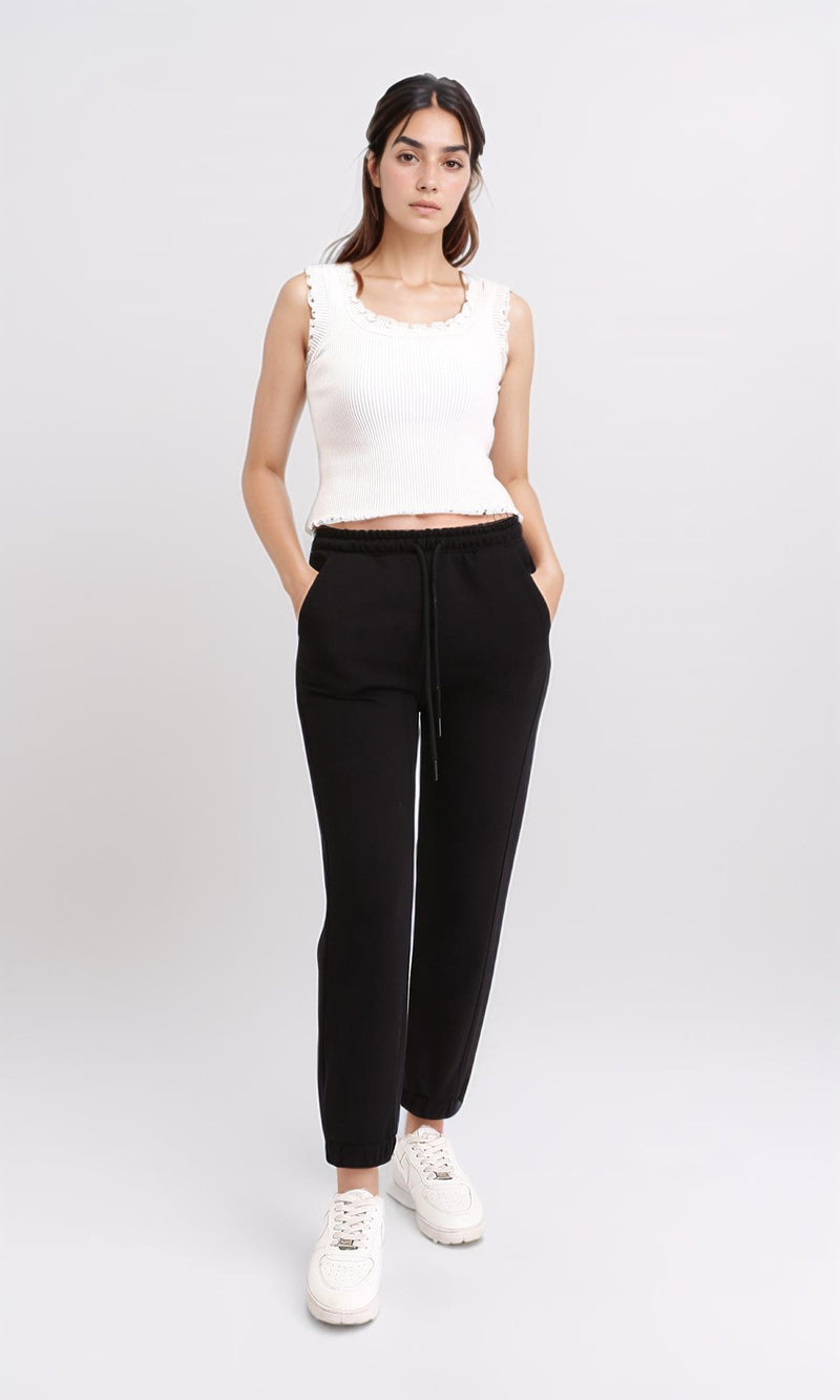 R208175 - Solid Cotton Slip On Sweatpants - Black