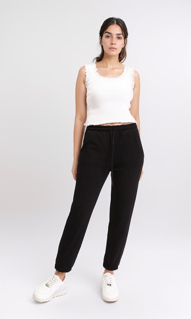 R208175 - Solid Cotton Slip On Sweatpants - Black