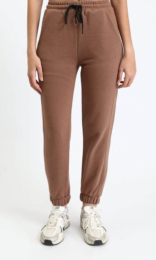 R208177 - Regular Fit Slip On Pants with Hem - Light Brown