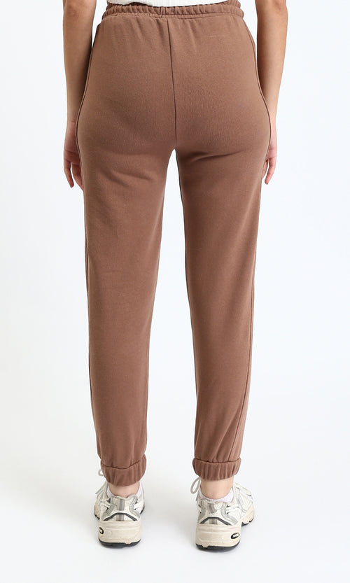 R208177 - Regular Fit Slip On Pants with Hem - Light Brown