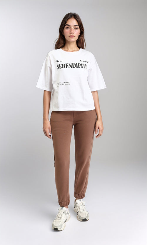 R208177 - Regular Fit Slip On Pants with Hem - Light Brown