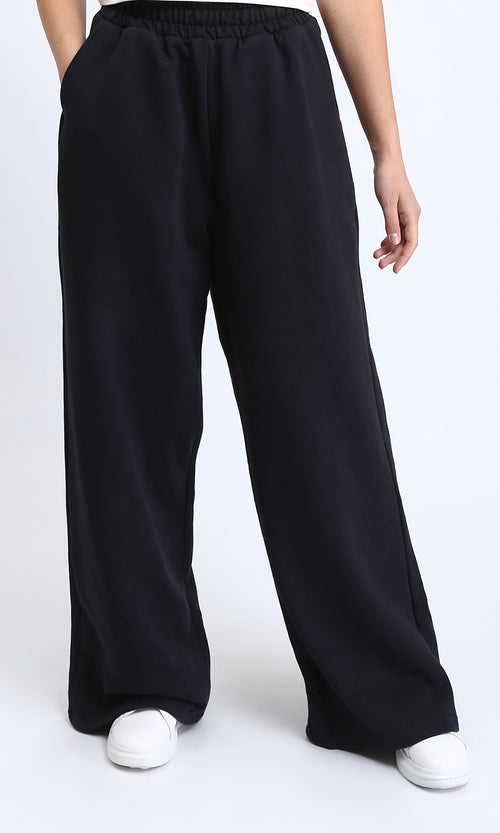 R208178 - Solid Slip On Wide Leg Pants - Black