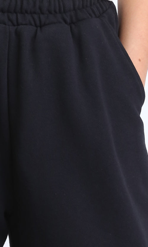 R208178 - Solid Slip On Wide Leg Pants - Black