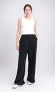 R208178 - Solid Slip On Wide Leg Pants - Black