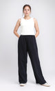 R208178 - Solid Slip On Wide Leg Pants - Black