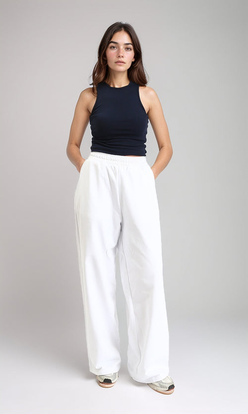 R208179 - Wide Leg Comfy Cotton Pants - White