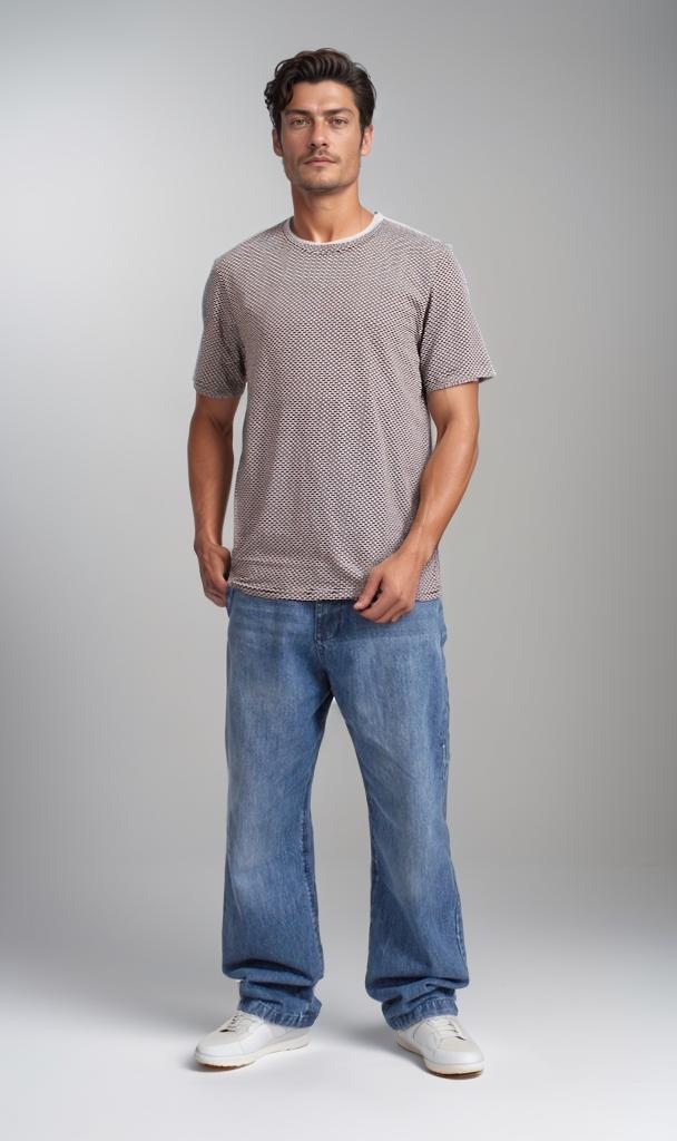 R208449 - Jacquard Patterned T-Shirt - Brown