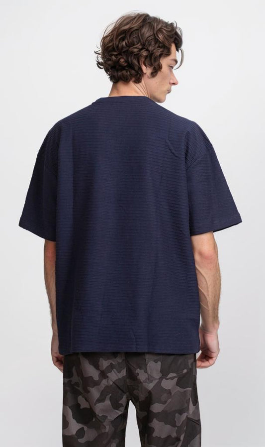 R208455 - Jacquard Textured Oversized T-Shirt - Navy Blue