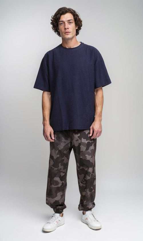 R208455 - Jacquard Textured Oversized T-Shirt - Navy Blue