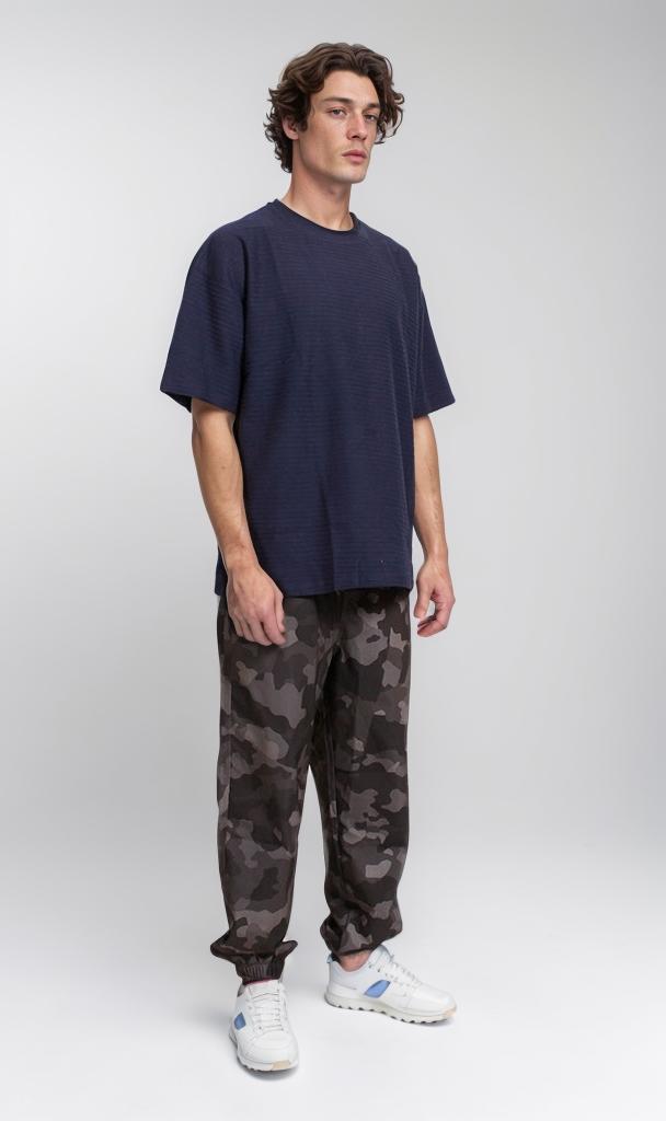 R208455 - Jacquard Textured Oversized T-Shirt - Navy Blue