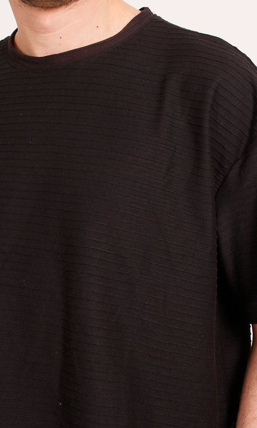 R208458 - Textured Jacquard Oversized T-Shirt - Black