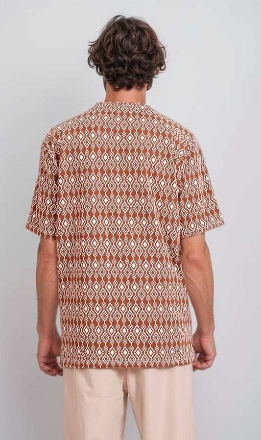 R208460 - Patterned Oversized T-Shirt - Brown & White