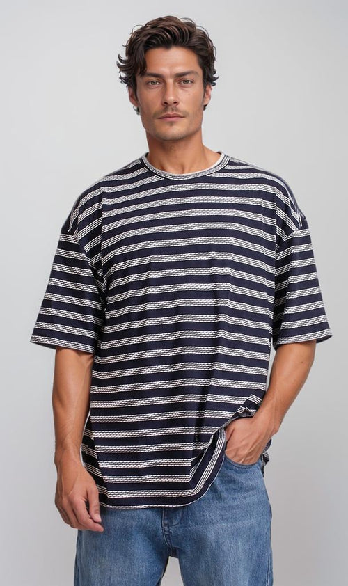 R208464 - Striped Jacquard T-Shirt - Black & White
