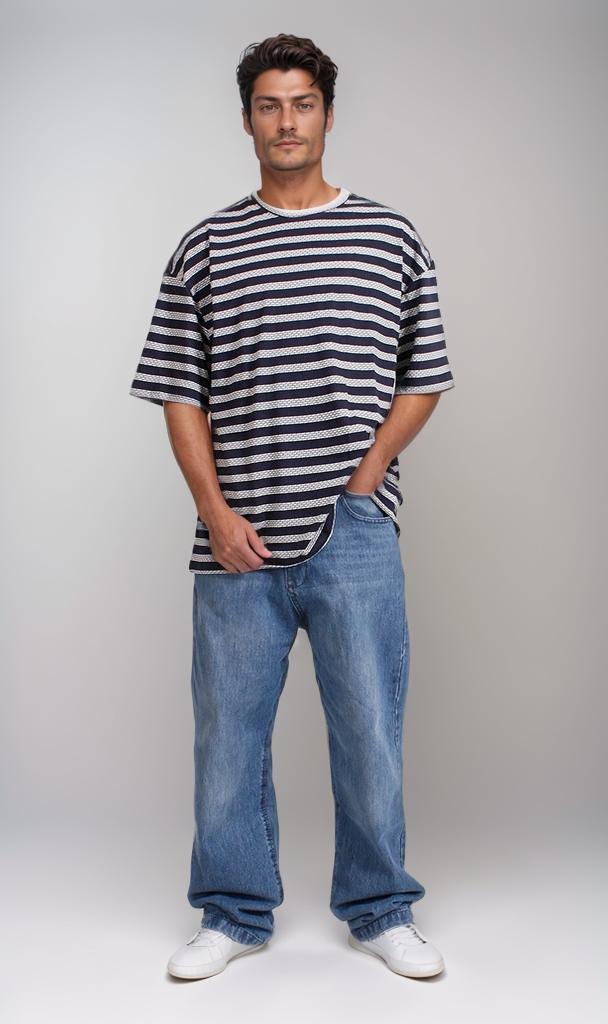 R208464 - Striped Jacquard T-Shirt - Black & White