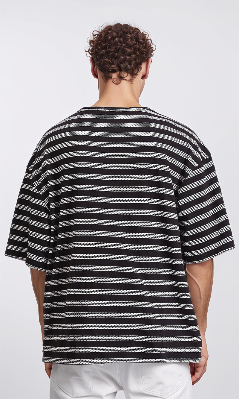 R208465 - Crew Neck Striped Cotton Tee - Black & White