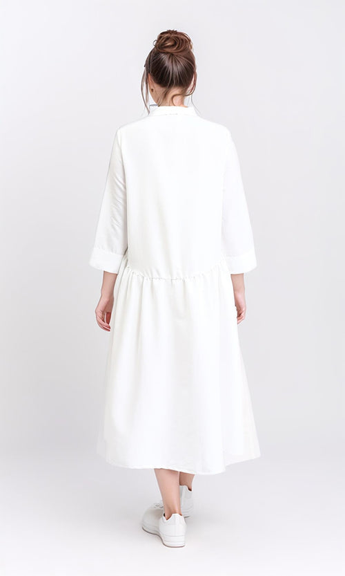 R208470 - Open V-Neck Buttoned Midi Dress - White