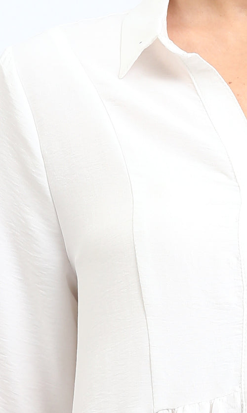 R208470 - Open V-Neck Buttoned Midi Dress - White