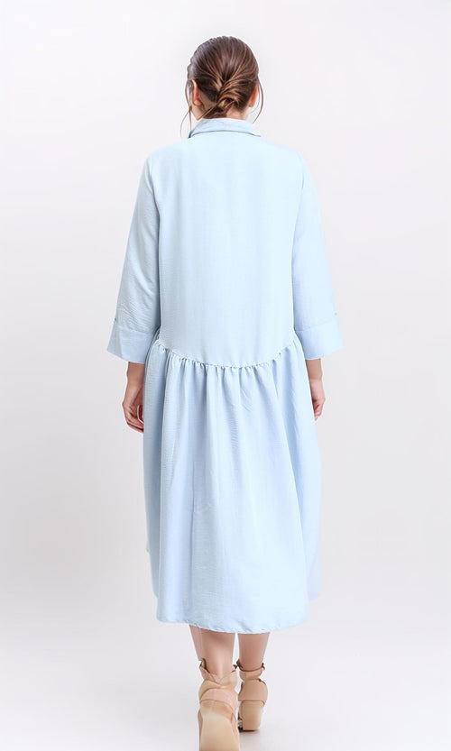 R208471 - Open V-Neck Buttoned Midi Dress - Light Blue