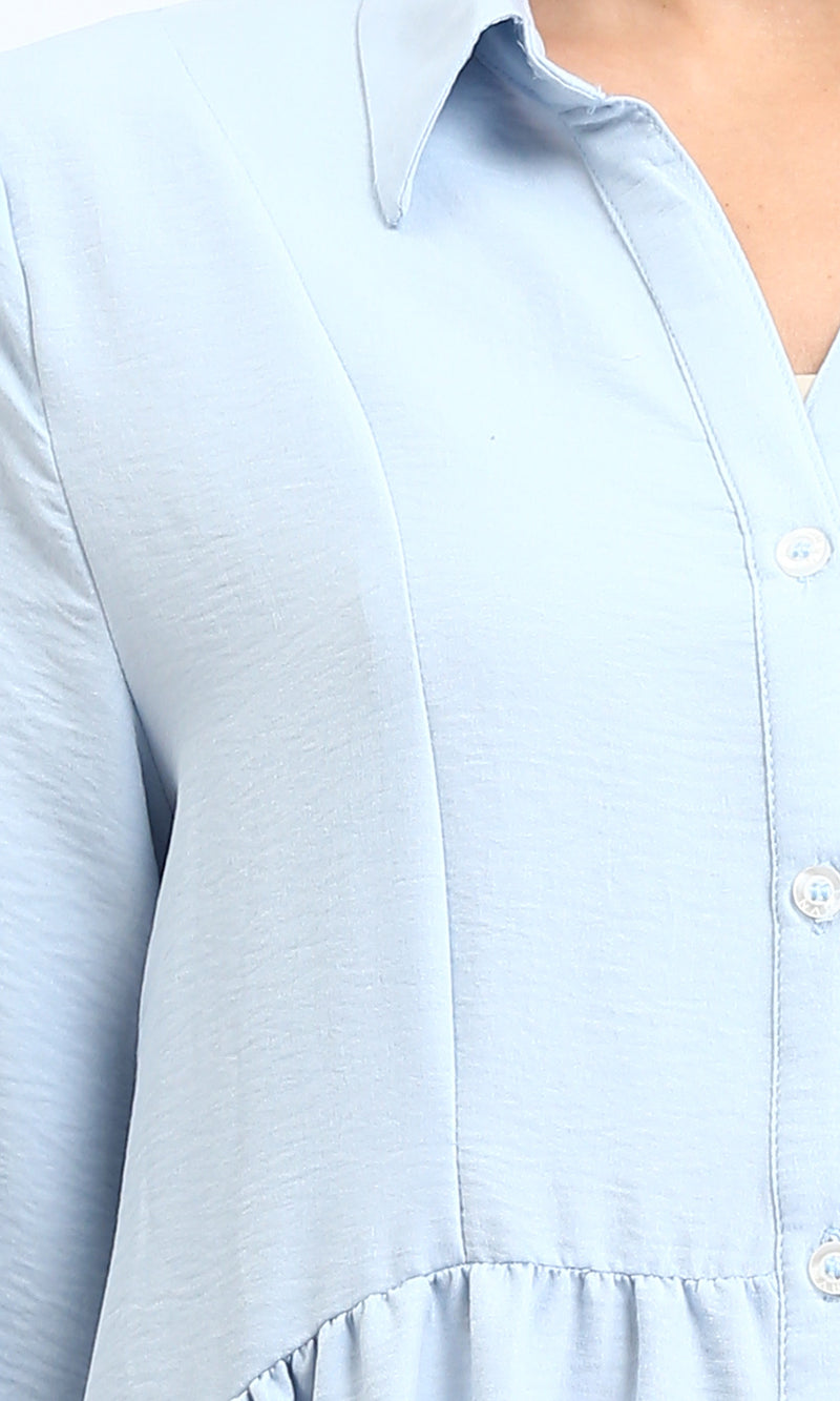 R208471 - Open V-Neck Buttoned Midi Dress - Light Blue