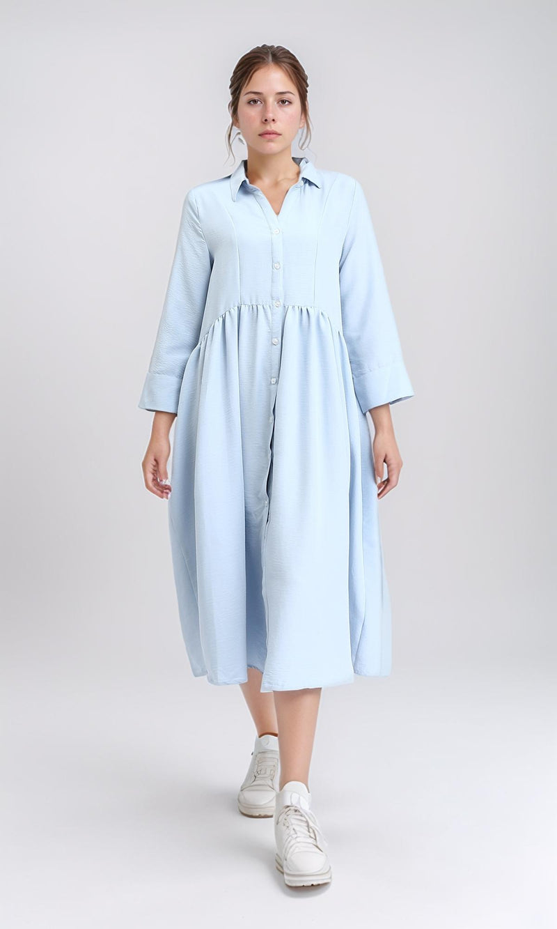 R208471 - Open V-Neck Buttoned Midi Dress - Light Blue