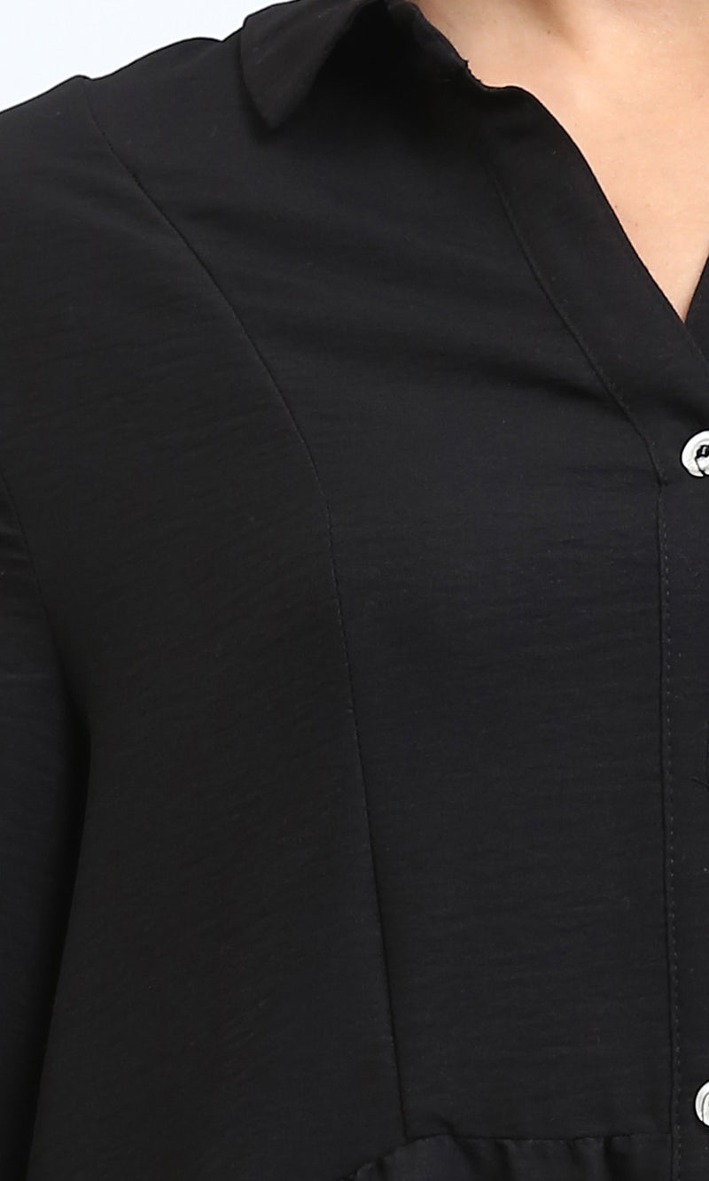 R208472 - Open V-Neck Buttoned Midi Dress - Black