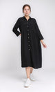 R208472 - Open V-Neck Buttoned Midi Dress - Black