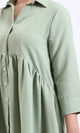 R208473-3/4 Sleeves Summer Buttoned Dress - Dark Mint Green