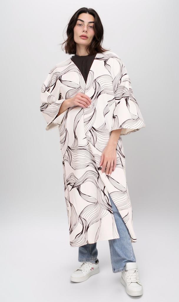 R208476 - Rozalin Printed Kimono - Black & White Abstract