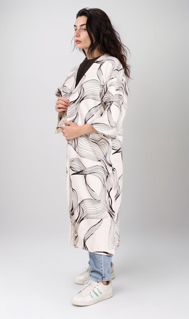 R208476 - Rozalin Printed Kimono - Black & White Abstract