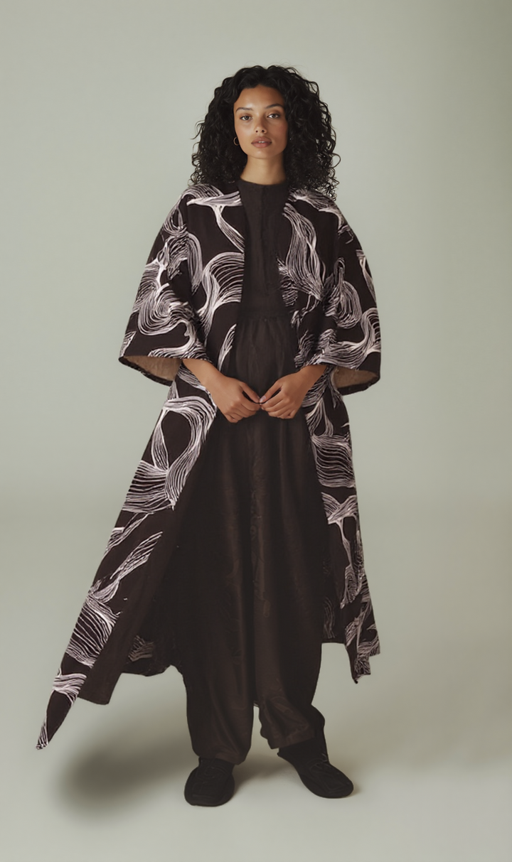 Printed Rozalin Kimono - Black & White Abstract