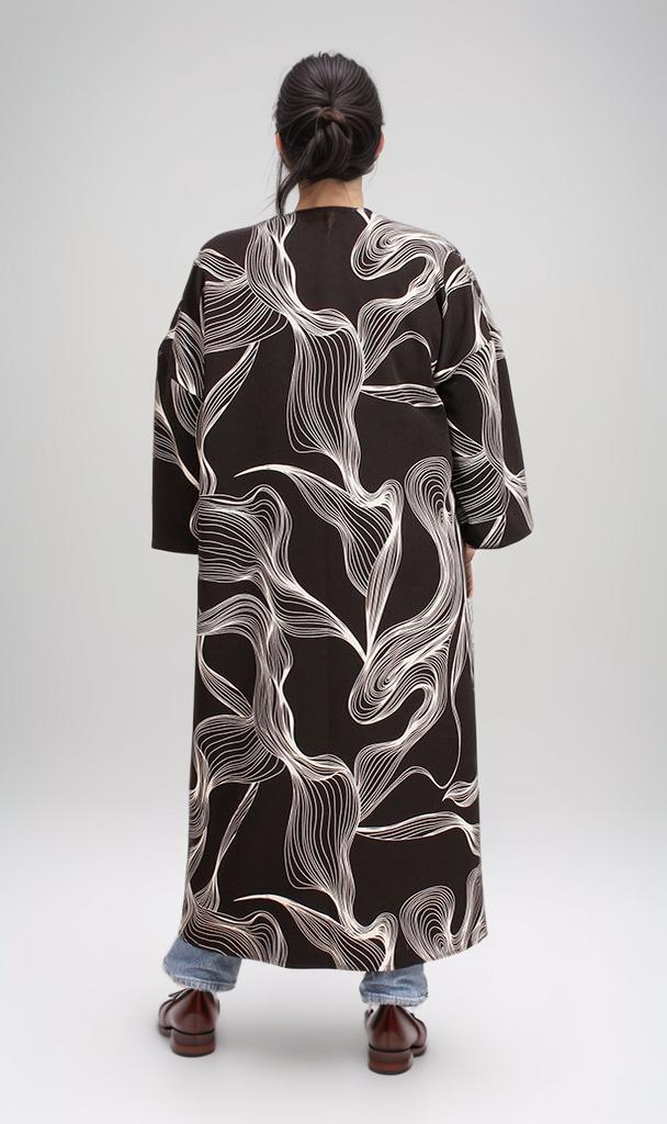 R208477 - Printed Rozalin Kimono - Black & White Abstract