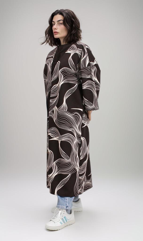 R208477 - Printed Rozalin Kimono - Black & White Abstract