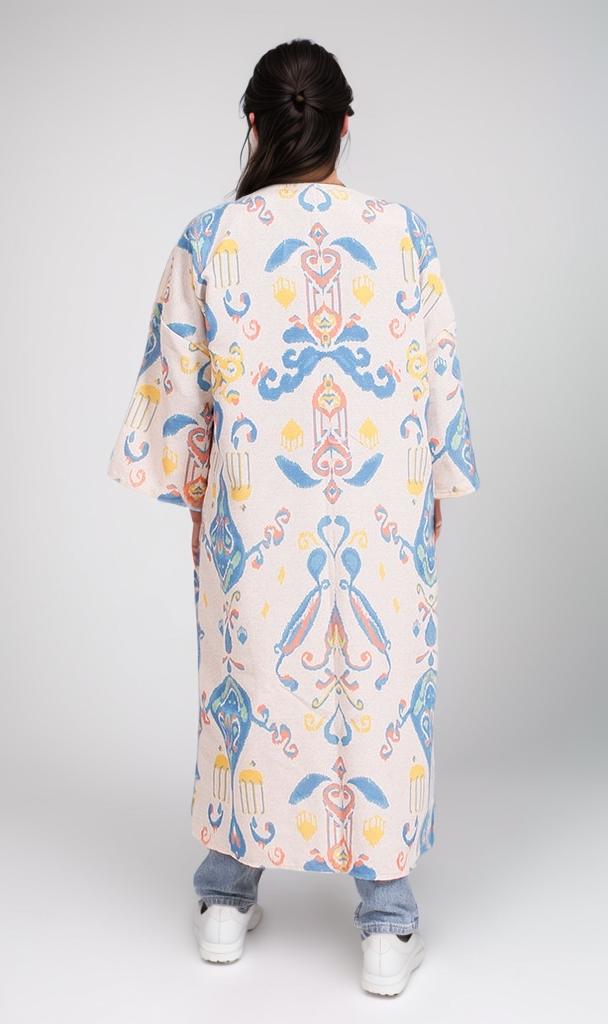 R208479 - Printed Linen Kimono - Moroccan Blue & Beige